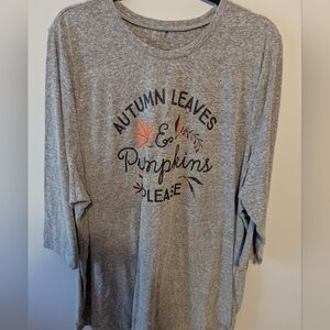 Lane Bryant Gray Long Sleeve Tee with Autumn Motif